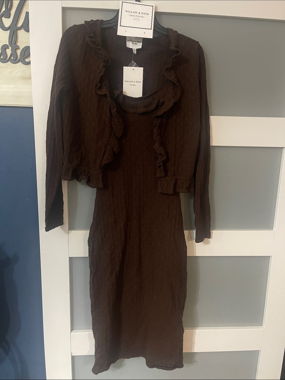 Willow & Wind Brown Ruffle-Trim Dress